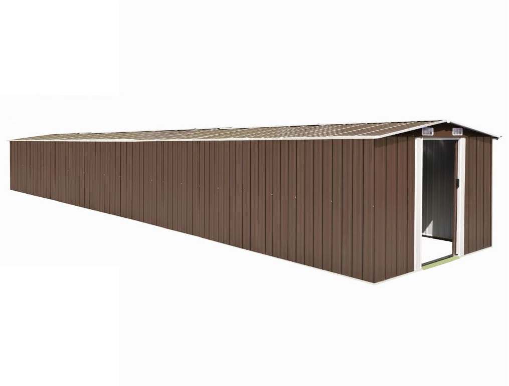 vidaXL Szopa ogrodowa, brązowa, 257x990x181 cm, stal galwanizowana
