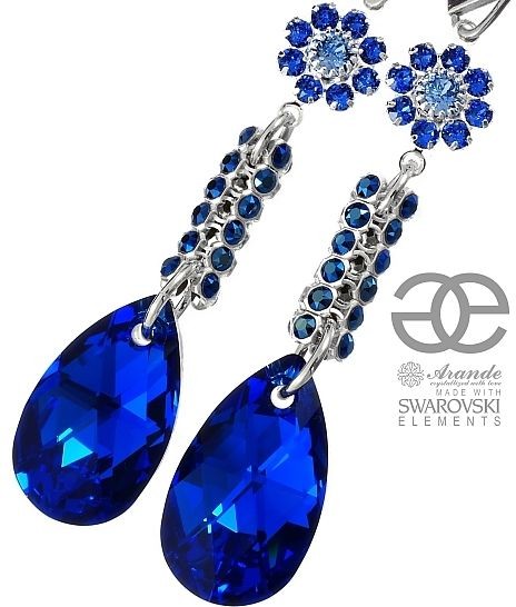 Swarovski Kolczyki BLUE CRYSTALLIZED SREBRO
