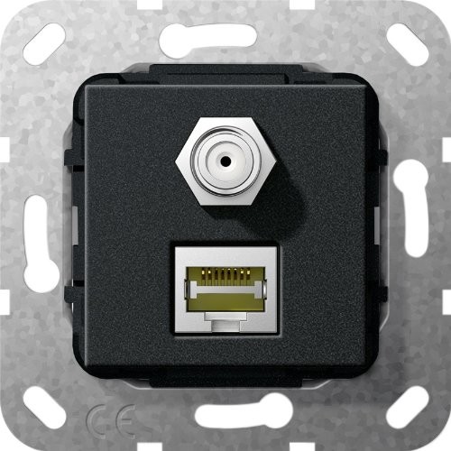 Gira 569710 MJ RJ45 Cat 6 A 10 GB, SAT F Gender Changer zastosowania, czarna matowa