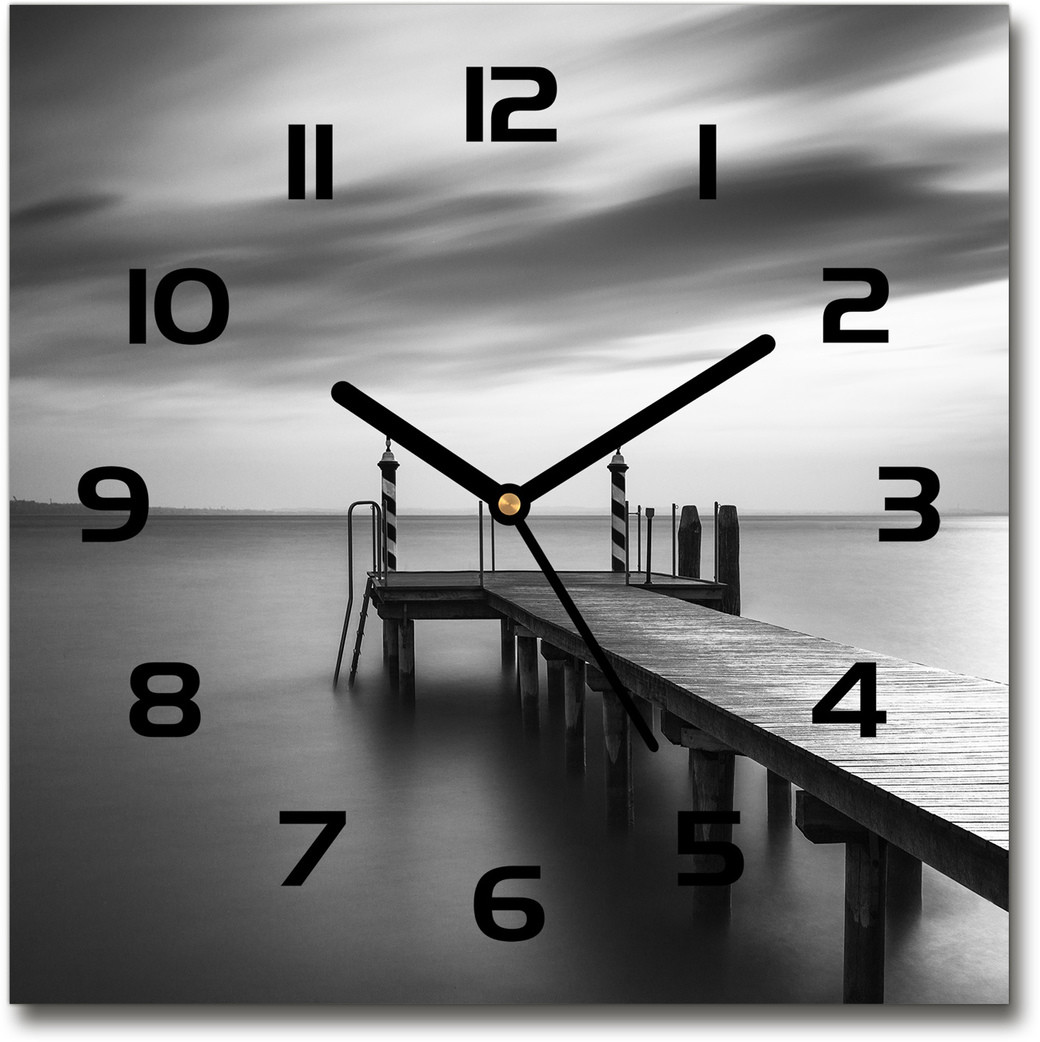 Zegar szklany kwadratowy Molo nad jeziorem