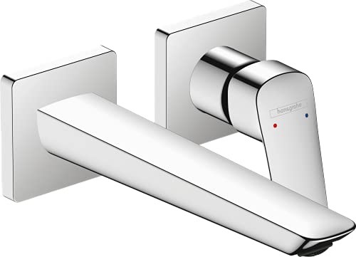 Hansgrohe Bateria umywalkowa podtynkowa do montażu na ścianie Logis, kran łazienkowy do montażu na ścianie z zestawem odpływowym, niezamykana, armatura łazienkowa, oszczędność wody, chrom 71256000