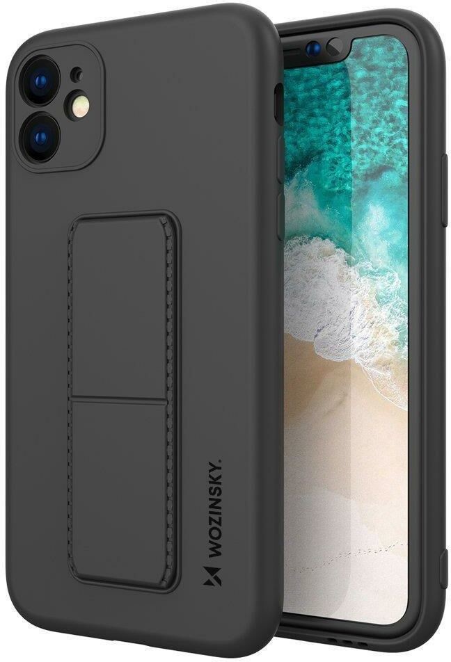 Wozinsky Kickstand Case elastyczne silikonowe etui z podstawką Samsung Galaxy A22 4G czarny