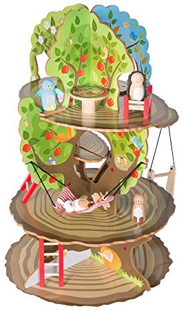 roba domek na drzewie '4 pory roku', lakierowania drewnianych zabawek-drzewo z 4 stron, łącznie z osprzętem zwierząt i do zabawy