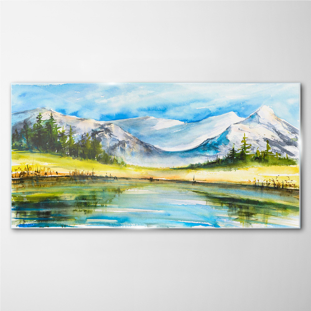 PL Coloray Obraz Szklany jezioro góry las krajobraz 100x50cm