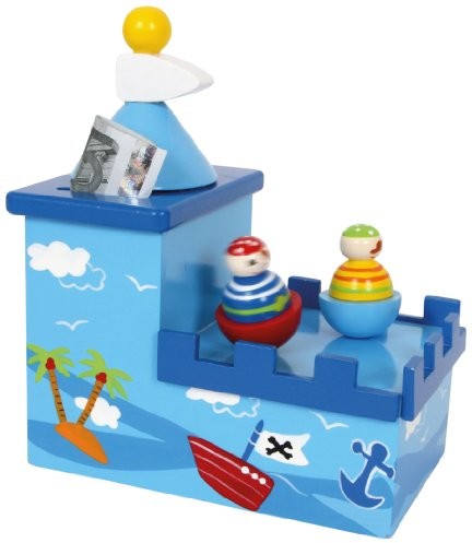 Small Foot by Legler Zegar z pozytywką skarbonka Olli i bolli z drewna, stopy oszczędności, do pokoju dziecięcego Pirat wzornictwo, które wspiera radość z muzyki i tworzy Positive zabezpieczone jedną blokadą 2020235