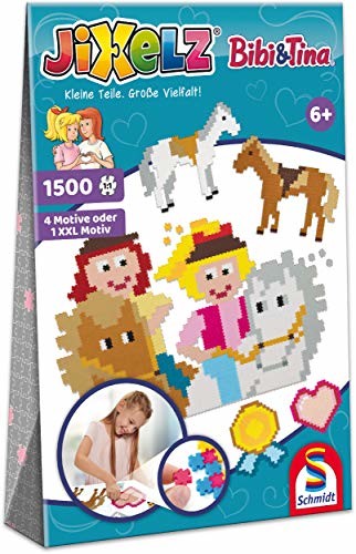 Schmidt Spiele Spiele 46116 Bibi i Tina Jixelz, Bibi & Tina, 1500 części, 5 motywów, zestawy do majsterkowania dla dzieci, puzzle dziecięce 46116