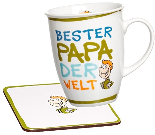 Ritzenhoff & Breker 035971 kubek do kawy Bester Papa na świecie z podstawki w pudełku na prezent, prezent Zestaw 2-częściowy 035971