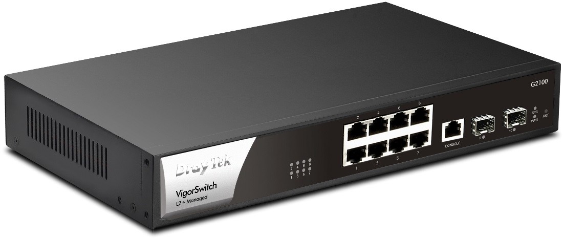 Draytek Switch VigorSwitch G2100 8x GbE 2x GbE SFP 20 Gbps 14 Mpps)