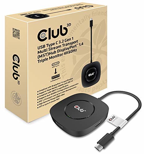 Club 3D USB typu C 3.2 Gen 1 Multi Stream Transport (MST) Hub DisplayPort 1.4 Triple Monitor CSV-1550
