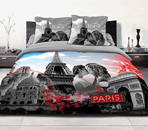 Home Passion 54201 Pack 3-częściowa pościel bawełna 57 nici miejsca Paris Szary 220 x 240 cm 54201