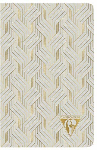 Clairefontaine 193696C notatnik Neo Deco wiosna letnia kolekcja, z nićmi, 9 x 14 cm, 48 arkuszy, w linie, 90 g, papier w kolorze kości słoniowej, 1 sztuka, perłowy szary 193696C