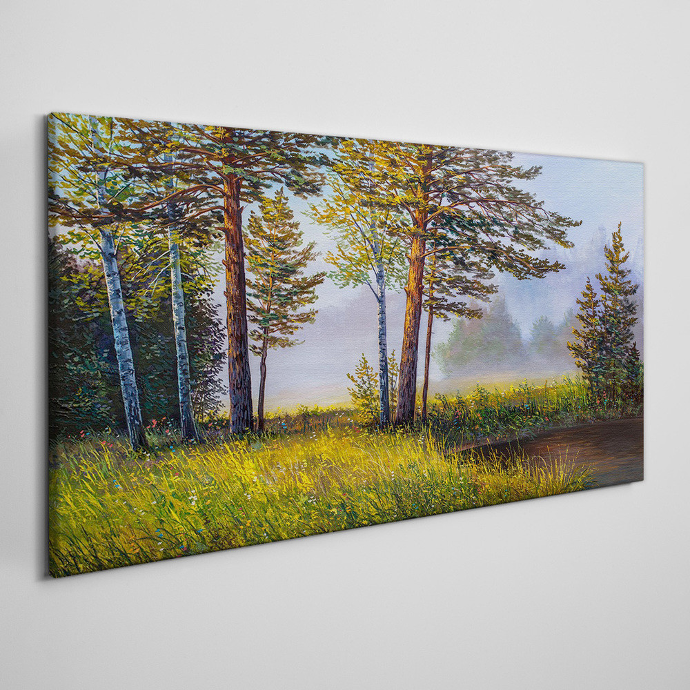 PL Coloray Obraz na Płótnie las trawa kwiaty 100x50cm