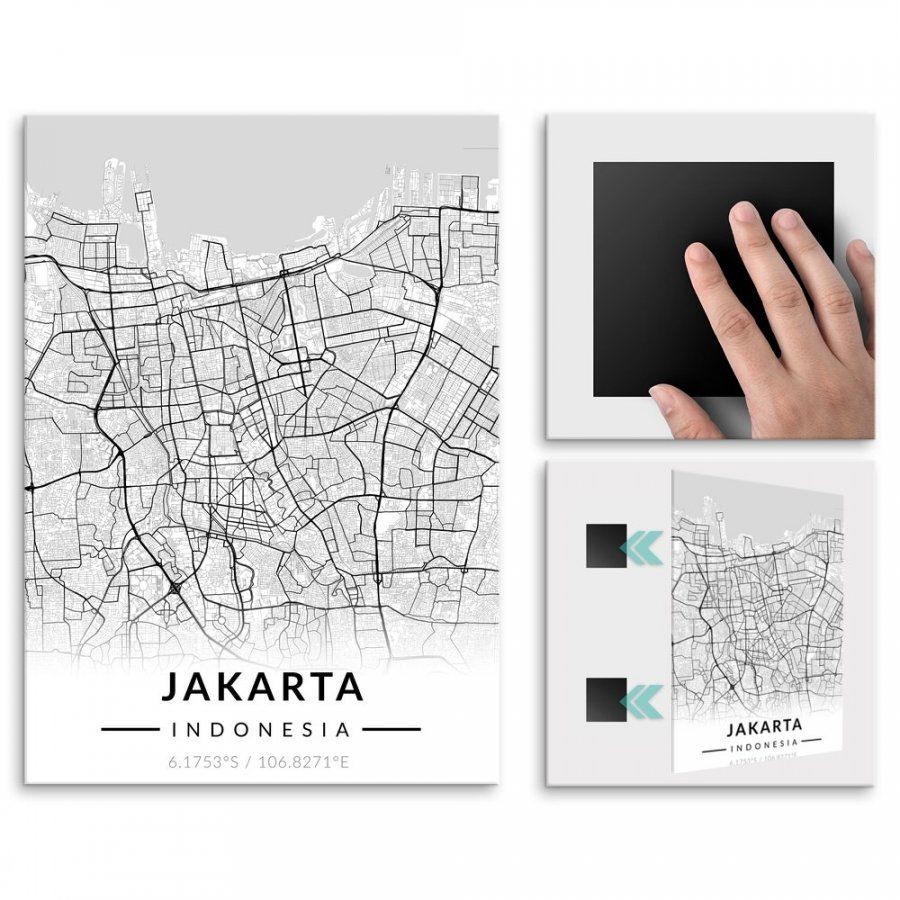 Pix4home Plakat metalowy Mapa B&W Dżakarta M POS-M-03403