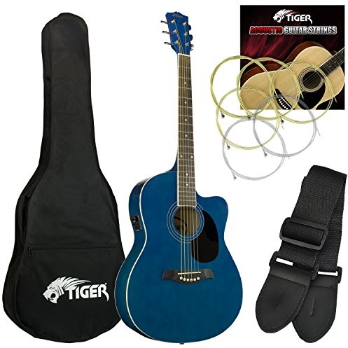 Tiger jakości ACG4-BL elektryczna gitara akustyczna zestaw  niebieski ACG4-BL