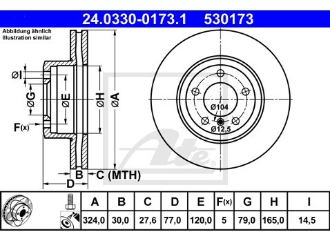 ATE TARCZA HAM POWER DISC 24.0330-0173.1 BMW E60 520D 05-, 520I 03-, 523I 05-, 525D 04-  24.0330-0173.1