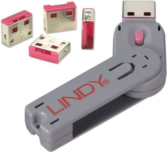 Lindy Blokada bloker portu USB różowy 4 szt z kluczem 40450 40450