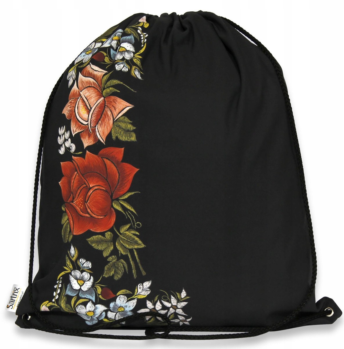 Plecak / worek folk łowicki kwiaty 1 czarny