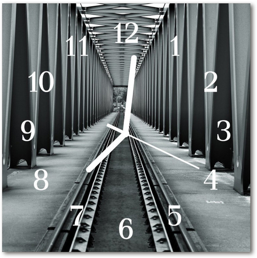 tulup pl Zegar szklany kwadratowy Tory kolejowe 30x30cm