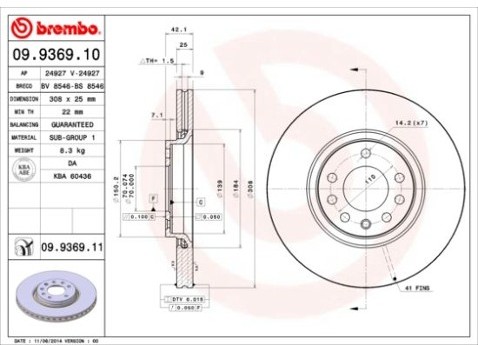 BREMBO Tarcza hamulcowa 09.9369.11