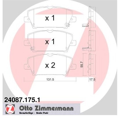 ZIMMERMANN Zestaw klocków hamulcowych, hamulce tarczowe 24087.175.1
