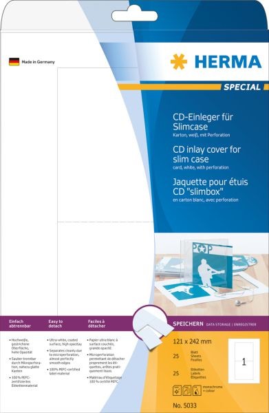 Herma CD-Einleger A4 wei 121x242 mm nicht klebend 25 St. - 5033