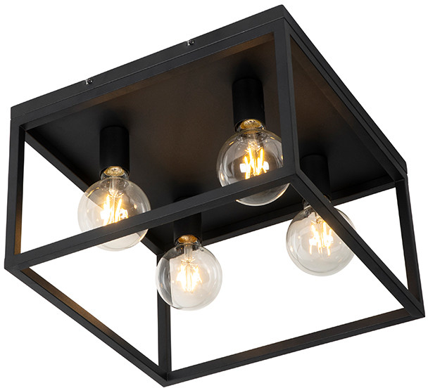 QAZQA Przemysłowa lampa sufitowa czarna 40 cm 4-punktowa - Cage