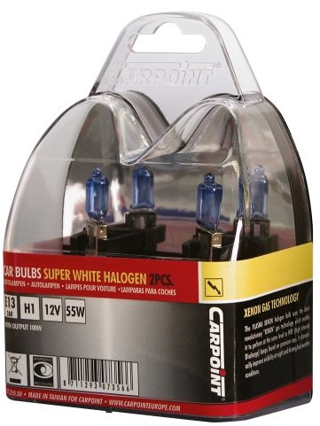 Carpoint 0721050 Super White żarówka halogenowa H1 12 V/55 W 2 sztuki 0721050