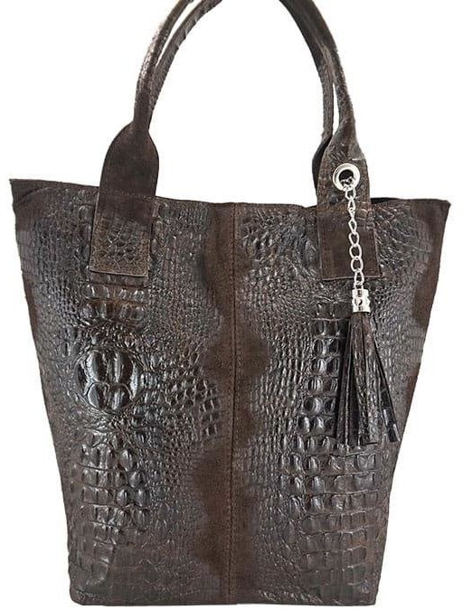 Barberini's Modny worek skórzany - CROCO - Brązowy ciemny 375/7-11