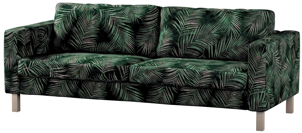 Dekoria pl pl Pokrowiec na sofę Karlstad rozkładaną zielony w liście 224 x 89 x 64 cm Velvet 1017-704-21