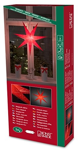 Konstsmide 2982  550 czerwona gwiazda papierowa, perforowana i ozdobiona haftem Czerwony, 78 x 78 cm/do wnętrz (IP20)/230 V wewnętrzna/bez źródeł światła/z kablem/wył./biały 7318302982553