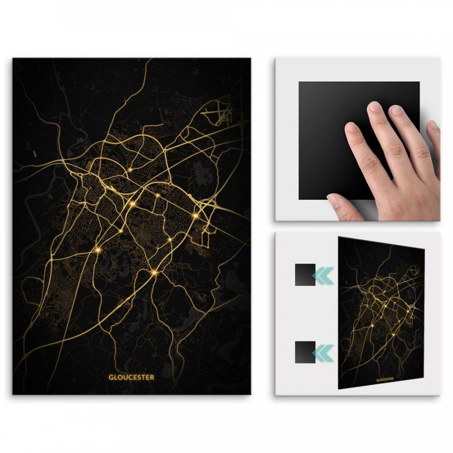 Pix4home Plakat metalowy Mapa City Lights Gloucester L POS-L-04093