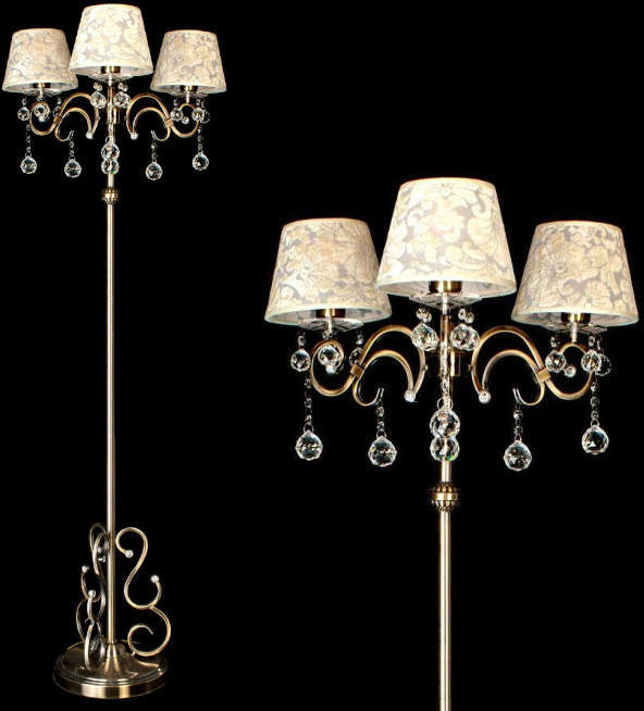 VEN Stojąca LAMPA podłogowa VEN S-FH 12075/3 abażurowa OPRAWA klasyczna z krysztłkami patyna