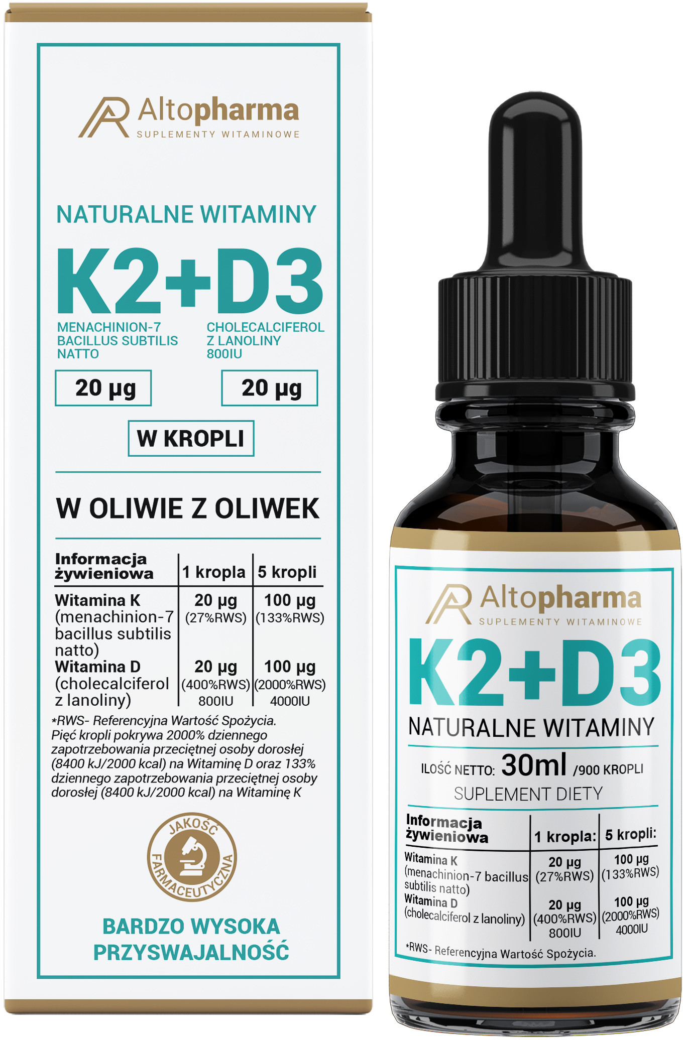 ALTO PHARMA Naturalna Witamina K2 MK-7 + D3 30ml