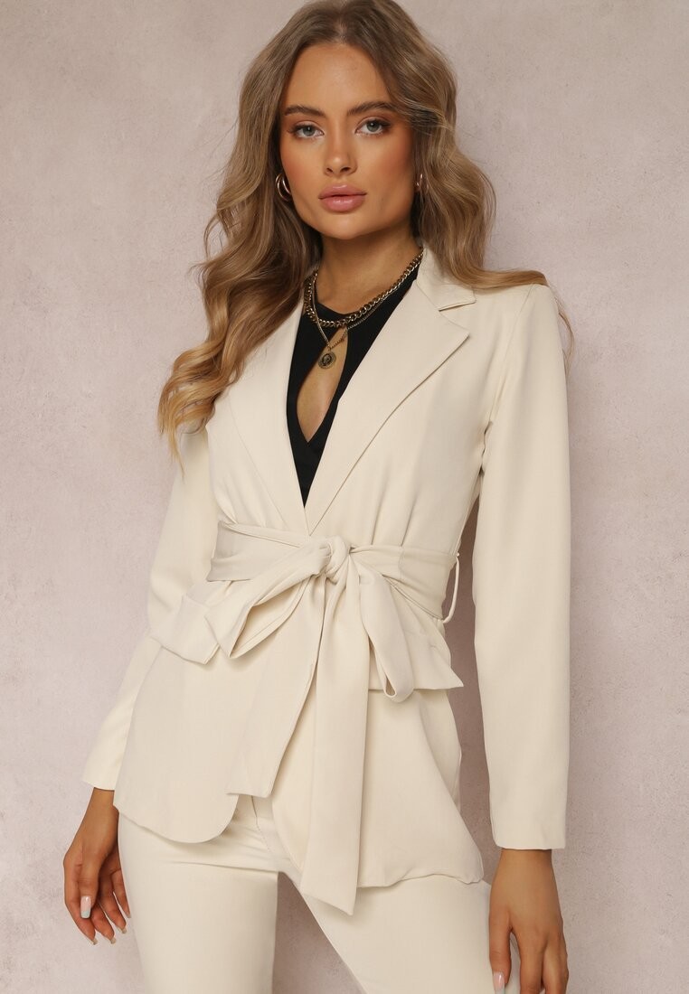 Jasnobeżowa Marynarka z Wiązanym Paskiem Actosa