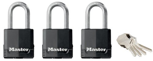 Master Lock zestaw z zamkiem 3 wysokie bezpieczeństwo śrub rzymskich do użytku na zewnątrz z długim uchwytem i klucze 47 MM + 45 MM