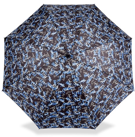 Blue Drop Parasol damski długi Metropoli, niebieskie napisy MOI6591-04