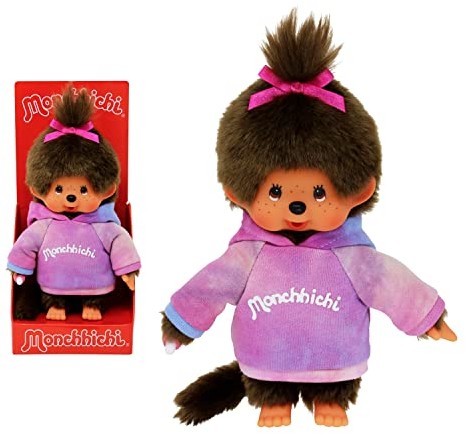 Bandai Monchhichi - Monchhichi pluszowa bluza tie and dye - Ikoniczny pluszak z lat 80-tych - całkiem miękki plusz 20 cm dla dzieci i dorosłych - SE42160 SE42160