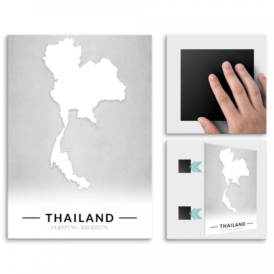 Pix4home Plakat metalowy Mapa B&W Tajlandia M POS-M-03971