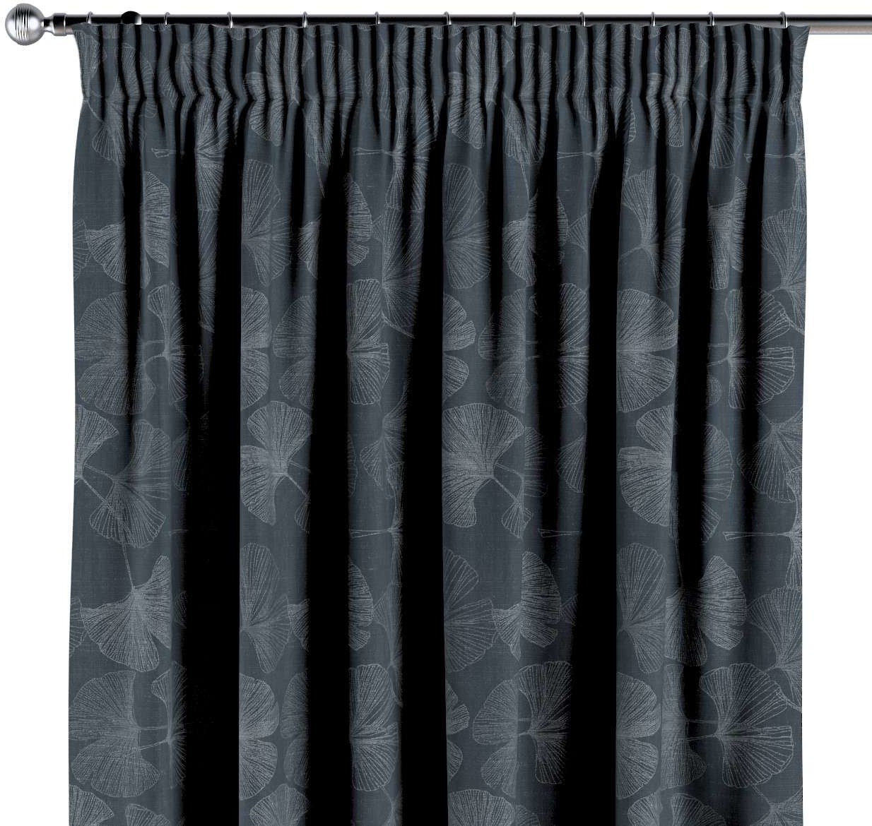 Dekoria Zasłona na taśmie marszczącej 1 szt. szaro-srebrne liście miłorzębu na grafitowym tle 1szt 130 × 260 cm Venice 300-143-52
