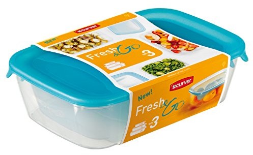Curver 08026 051 49 pojemnik na zapasy 0,5/1/2 L, -częściowy zestaw, plastik, przezroczysty/błękit oceanu półprzezroczysty, 25,8 x 16,8 x 7,4 cm 08026-051-49
