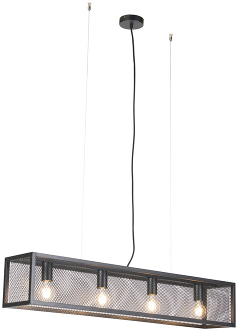 QAZQA Przemysłowa lampa wisząca czarna z siatką 4 światła - Cage