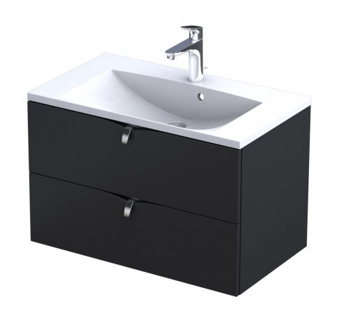 Oristo Szafka wisząca SIENA 80 cm z umywalką AMELIA CZARNY MAT OR45-SD2S-80-8 + UME-AM-80-92