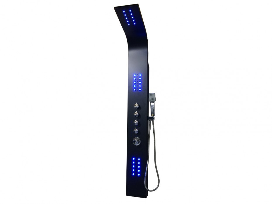 SHOWER DESIGN Kolumna prysznicowa z hydromasażem termostatycznym z diodami LED FELICITA - 20*165cm - Czarny