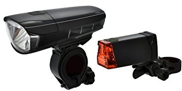 Dansi 44001 zestaw lampek rowerowych, dopuszczenie do ruchu drogowego, oświetlenie rowerowe LED, zestaw z przednim i tylnym światłem, przełączane pomiędzy 30/15 luksów, odporne na deszcz i uderzenia,  44001