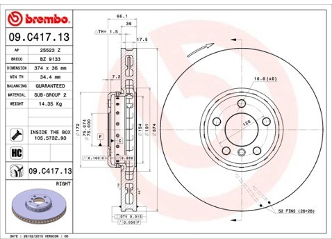 BREMBO Tarcza hamulcowa 09.C417.13