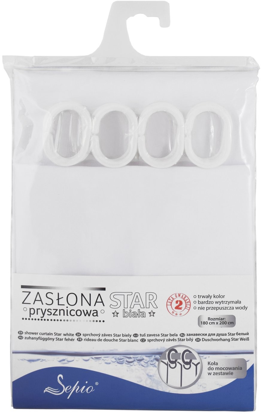 Sepio Sepio Zasłona prysznicowa Star biała 180 cm x 200 cm