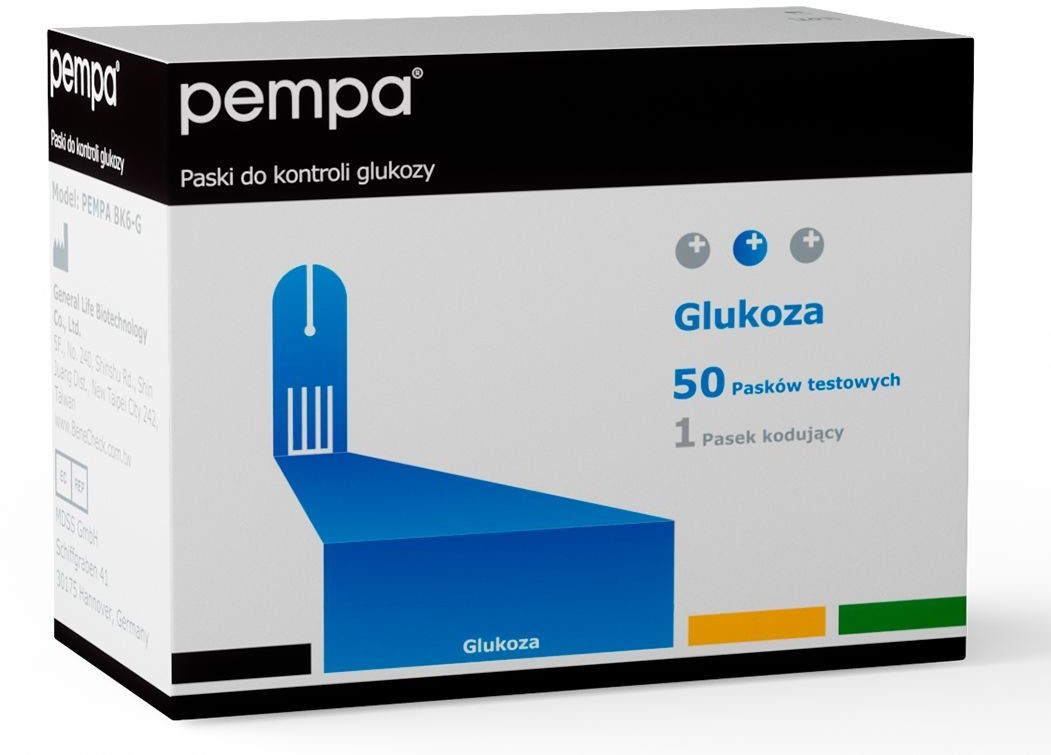 Pempa Paski do kontroli glukozy we krwi - 50 pasków testowych Pempa