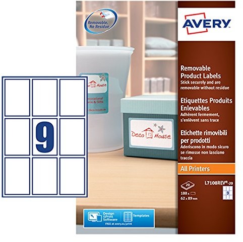 Avery l7108rev-20 Pack 20 arkuszy L7108REV-20