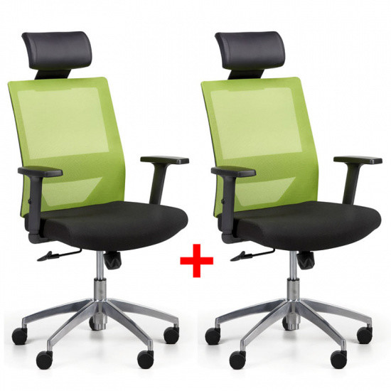 B2B Partner Krzesło biurowe z oparciem z siatki WOLF II, regulowane podłokietniki, aluminiowy krzyżak, 1+1 GRATIS, zielone 407071