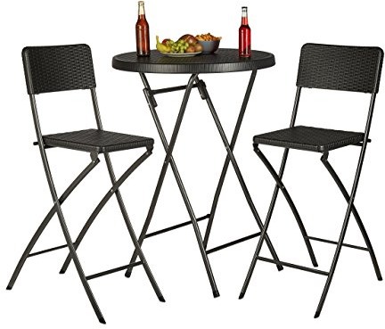 Relaxdays Składane krzesło barowe  BASTIAN -częściowy zestaw, rattan wygląd, oparcie, stołek barowy składany, 78 cm wysokości, stołek barowy krzesło składane, czarny 10020761_46